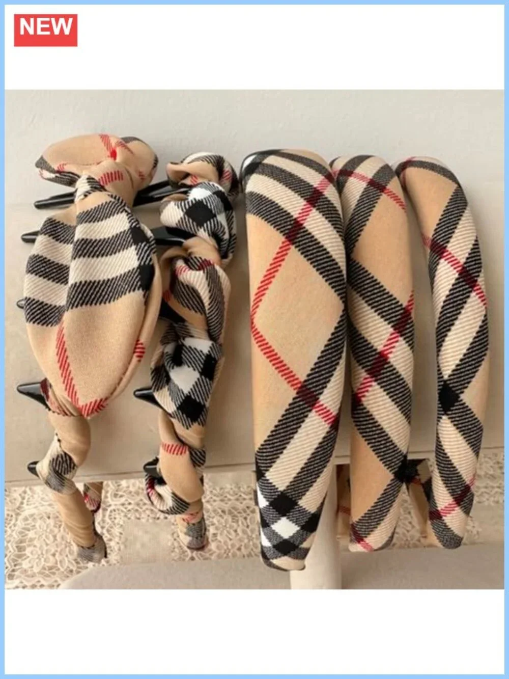 5 Pack Plaid Padded Headbands for Women Teen Girls Cotton Non-Slip Zig Zag